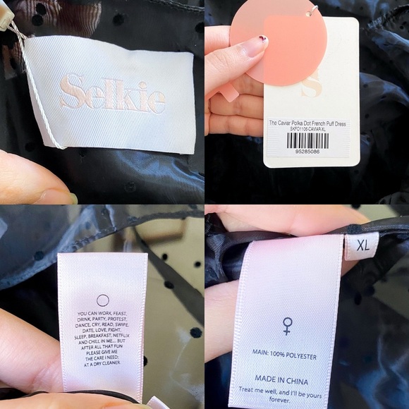 Selkie Caviar French Puff Dress Midi Black Polka Dot Organza XL NWT - Picture 5 of 14